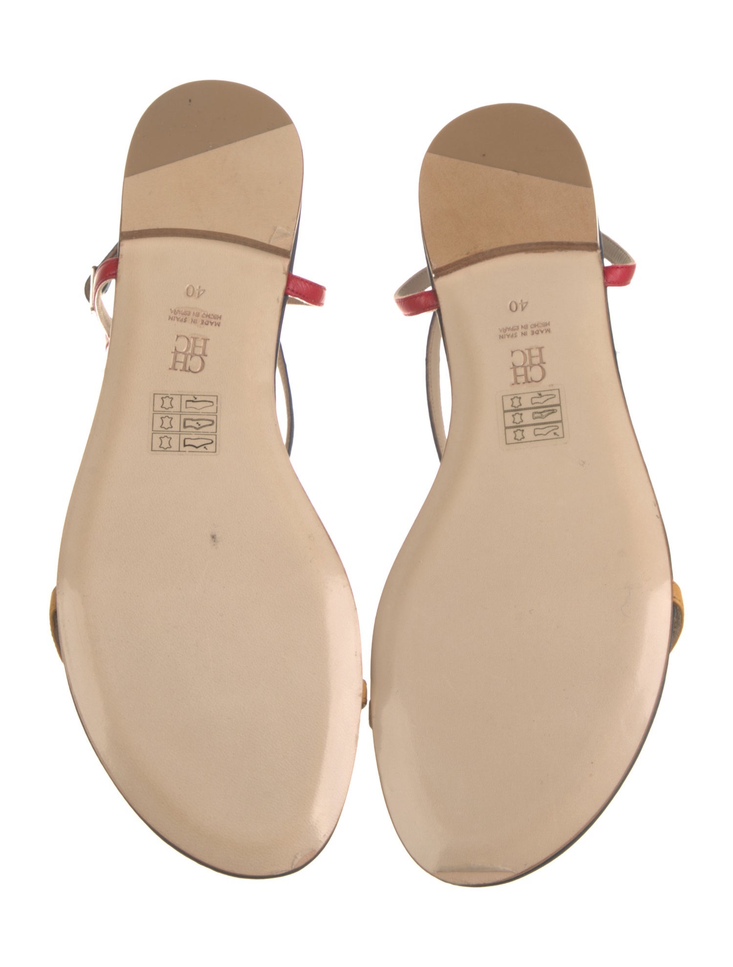 CH Carolina Herrera Leather Printed T-Strap Sandals